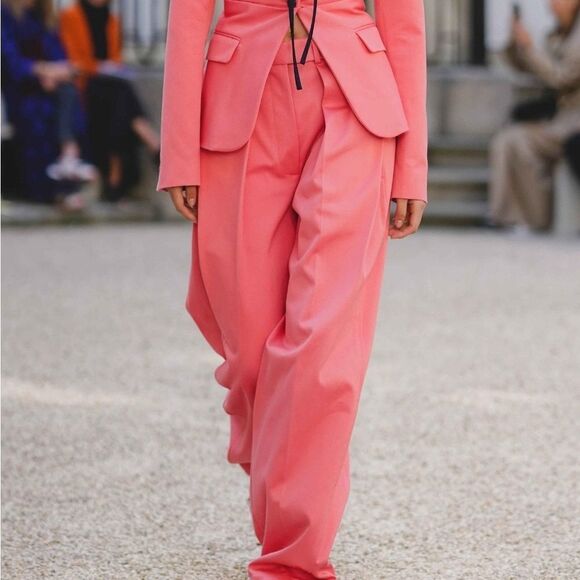Cedric Charlier Pants Pink Cotton Wideleg Sz 10 - Picture 1 of 1